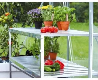 Aluminium table with extra shelf 52 x 120 cm.