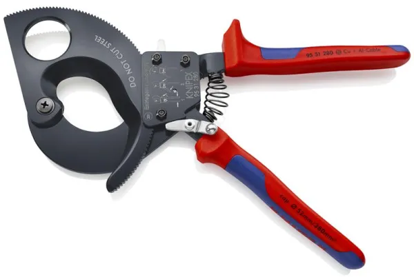 Knipex cable cutter (ratchet system) black lacquered, with multi-component handle 280 mm